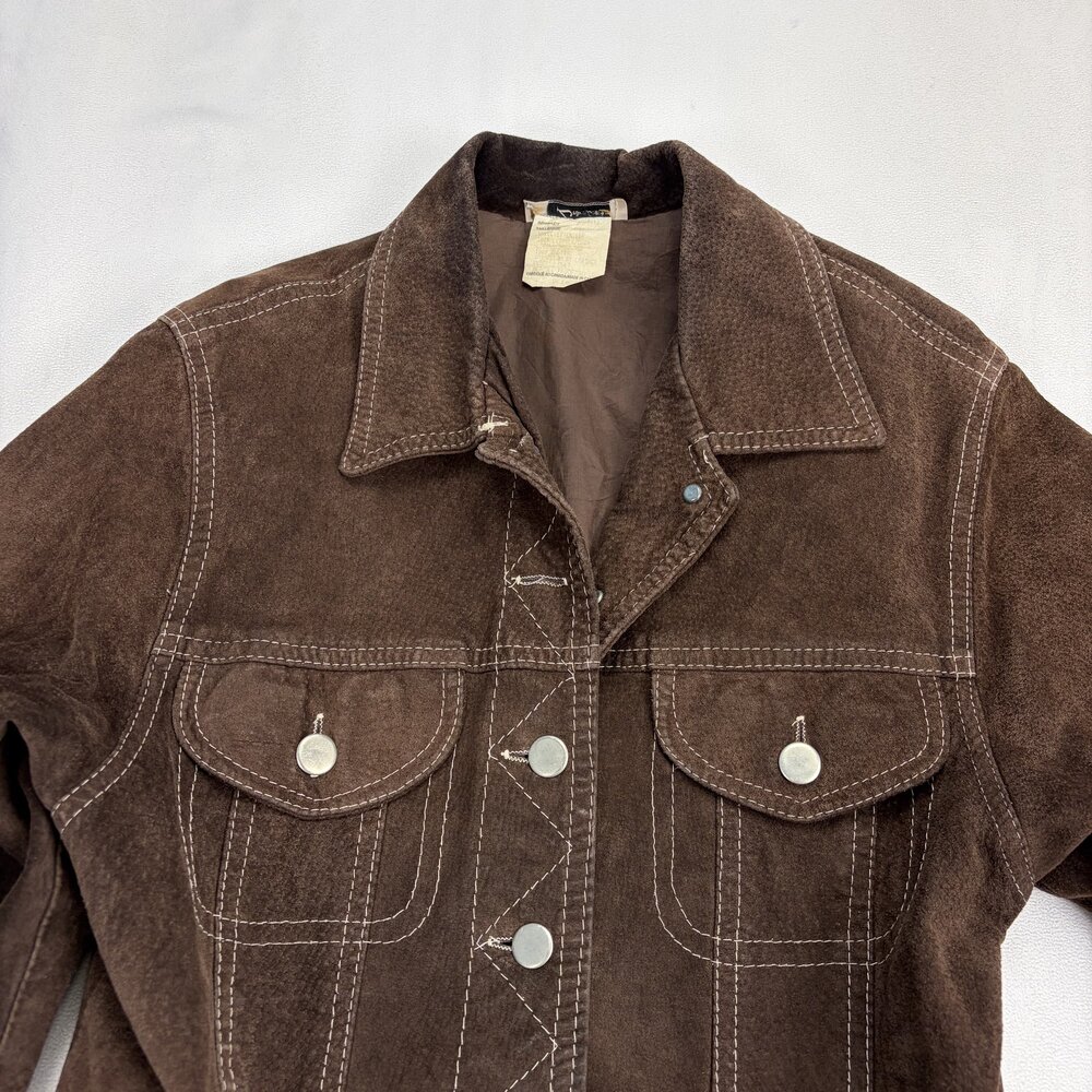Zebra Leather Women's Brown Suede Snap Jacket Size M - Picture 6 of 10